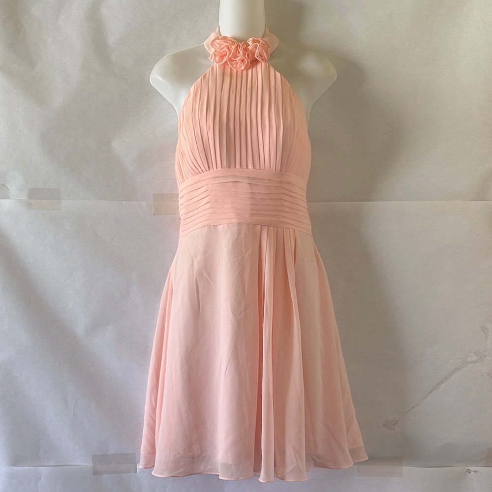 Cocomelody Peach Pink Chiffon Halter Dress US Size 10 Pleated Fit & Flare Event
